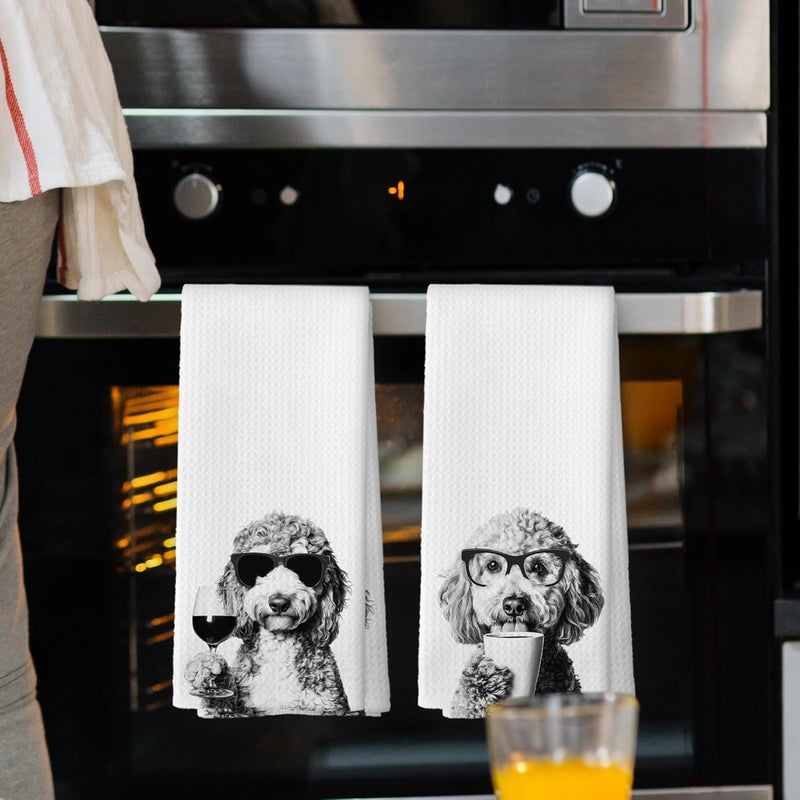 Mcehtle Funny Poodle Kitchen Towels Set of 2, Funny Dog Kitchen Accessories, Coffee Station Wine Bar Decor, Dog Chef Gift Hand Towel, Dining Room Decorative Tea Towel Dish Towels 16x24 Inch - Image 2